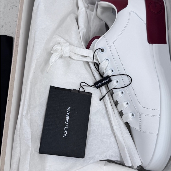 Dolce & Gabbana White and Burgundy Sneakers - Picture 2 of 7